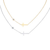 Колие от неръждаема стомана настрани кръст за жени, регулируема CZ верига колие висулка