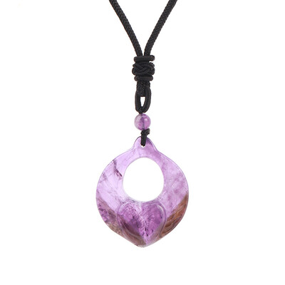 Ametiste naturale Reiki Arborele Vieții Hexagon Inimă Sârmă Înfășurată Pandantiv Cerc Gogoașă împletită Colier lucrat manual Femei Bărbați Bijuterii