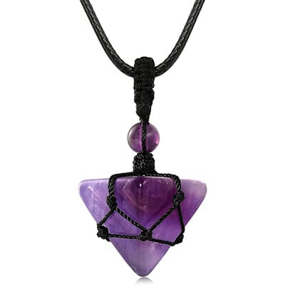 Ametiste naturale Reiki Arborele Vieții Hexagon Inimă Sârmă Înfășurată Pandantiv Cerc Gogoașă împletită Colier lucrat manual Femei Bărbați Bijuterii