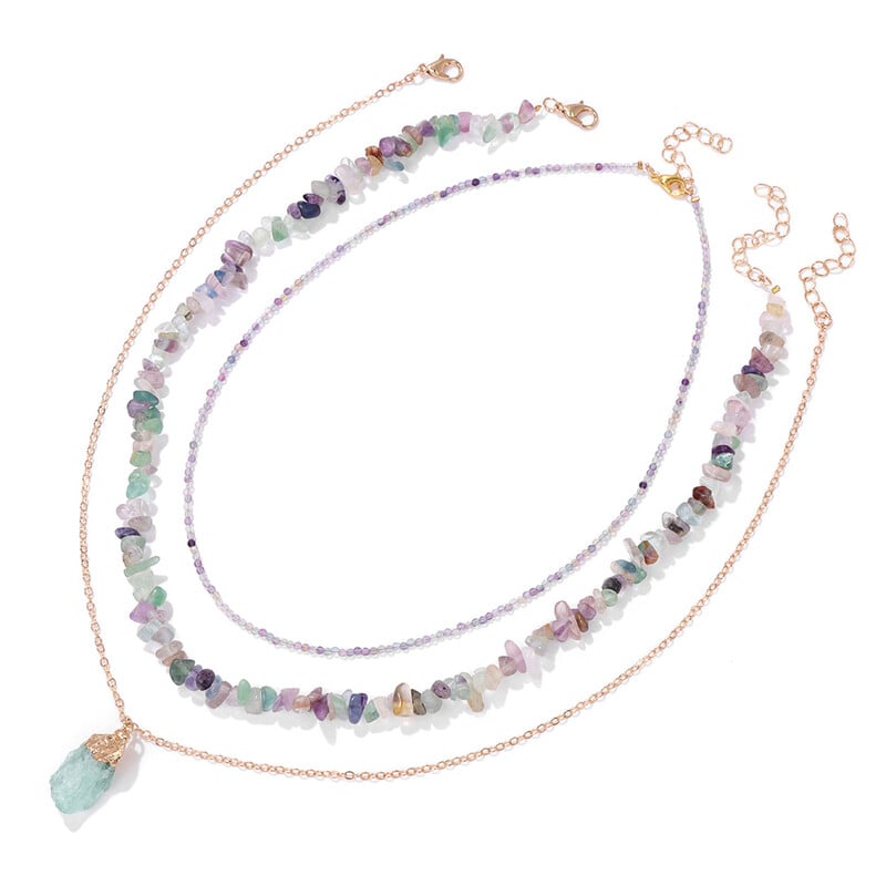 3 buc/set coliere cu margele ametiste naturale pentru femei coliere cu pandantiv neregulat neregulat cu lanț bijuterii de vindecare cu energie lucrate manual