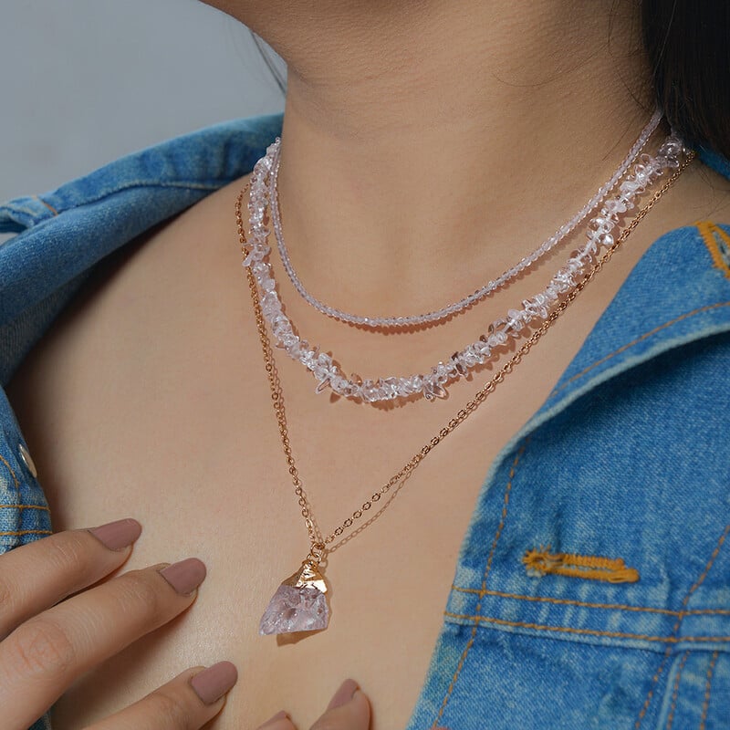 3 buc/set coliere cu margele ametiste naturale pentru femei coliere cu pandantiv neregulat neregulat cu lanț bijuterii de vindecare cu energie lucrate manual