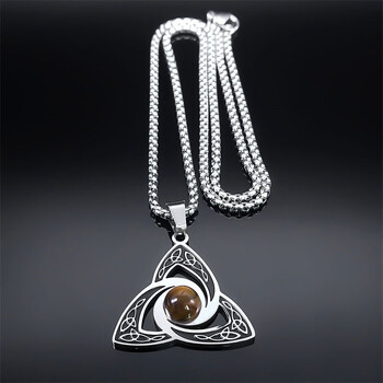 Κολιέ Viking Trinity Knot για άντρες Ανοξείδωτο ατσάλι Tiger Eye Witch Irish Celtic Lucky Amulet Jewelry N3806S02