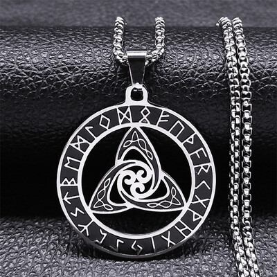 Colier cu nod Viking Trinity pentru femei bărbați din oțel inoxidabil ochi de tigru vrăjitoare irlandeză celtică lucky amulet lanț bijuterii N3806S02