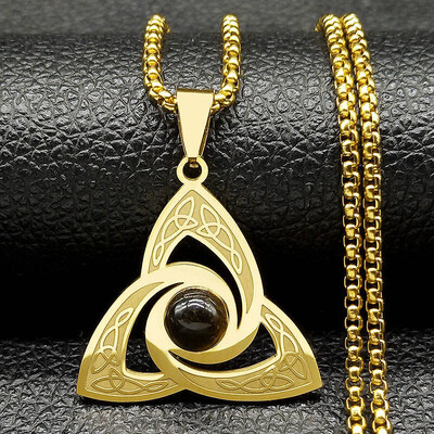 Colier cu nod Viking Trinity pentru femei bărbați din oțel inoxidabil ochi de tigru vrăjitoare irlandeză celtică lucky amulet lanț bijuterii N3806S02