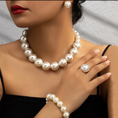 5 ženskih vintage svijetlih luksuznih francuskih 5-dijelnih nakita od imitacije bisera, modnih vjenčanih naušnica, narukvica, ogrlica, komplet prstenja