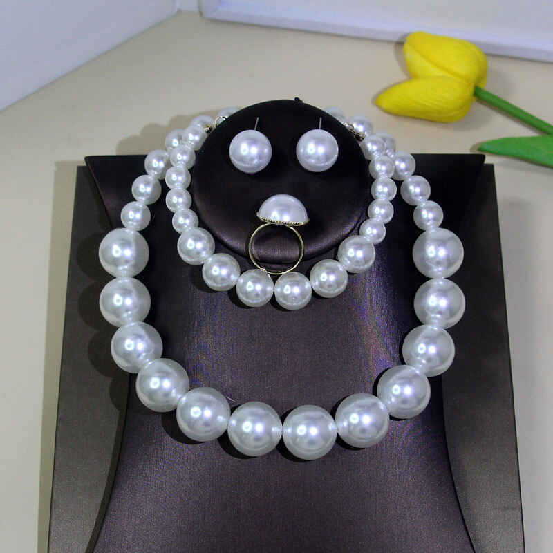 5 ženskih vintage svijetlih luksuznih francuskih 5-dijelnih nakita od imitacije bisera, modnih vjenčanih naušnica, narukvica, ogrlica, komplet prstenja