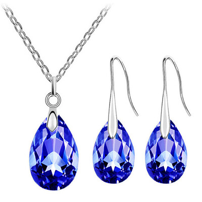 Seturi de bijuterii de nuntă de cristal austriac simplu verde smarald Colier Colier Set de colier de cercei Bijuterii Cadou pentru prietena