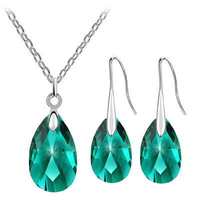 Seturi de bijuterii de nuntă de cristal austriac simplu verde smarald Colier Colier Set de colier de cercei Bijuterii Cadou pentru prietena