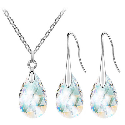 Seturi de bijuterii de nuntă de cristal austriac simplu verde smarald Colier Colier Set de colier de cercei Bijuterii Cadou pentru prietena