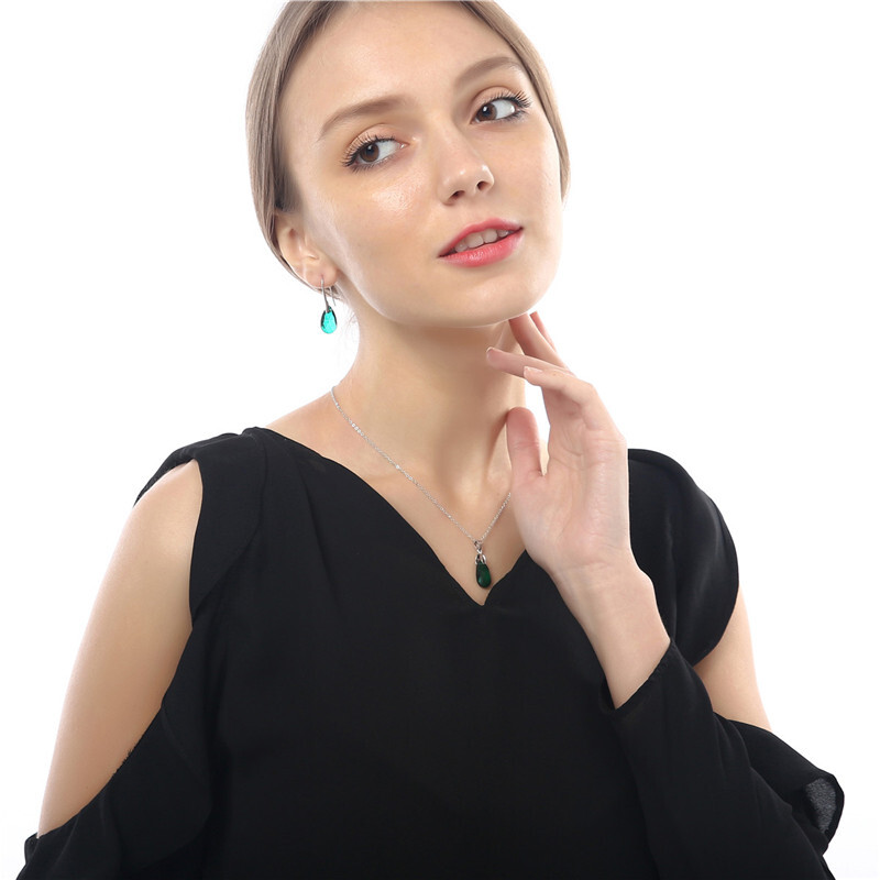 Seturi de bijuterii de nuntă de cristal austriac simplu verde smarald Colier Colier Set de colier de cercei Bijuterii Cadou pentru prietena