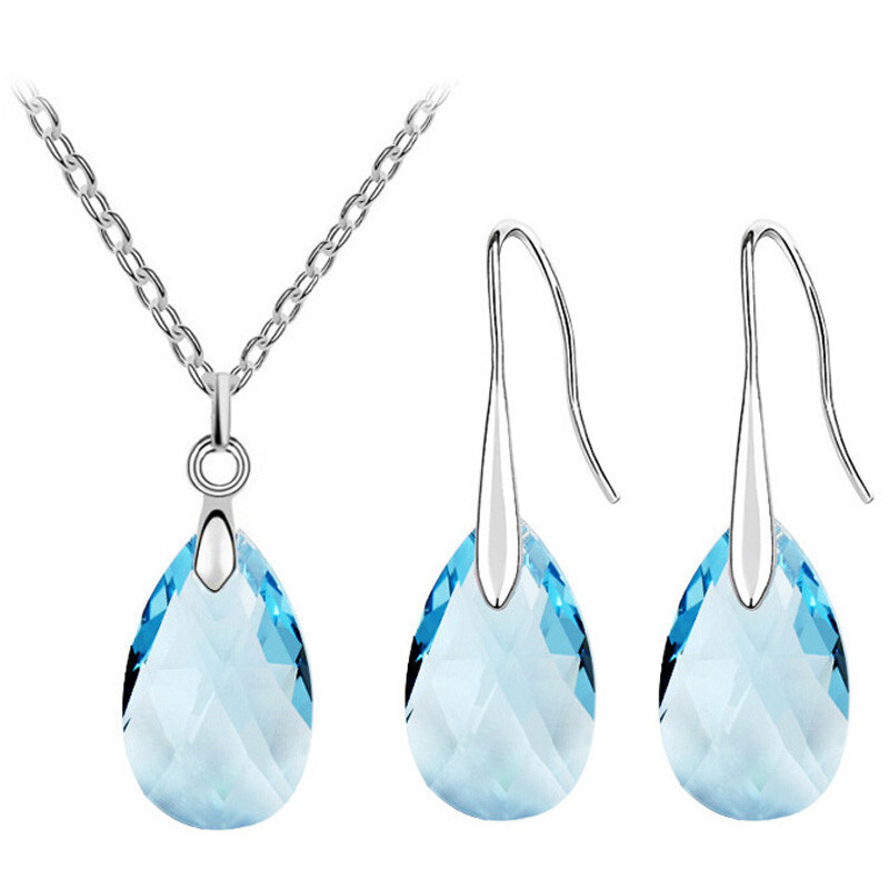 Seturi de bijuterii de nuntă de cristal austriac simplu verde smarald Colier Colier Set de colier de cercei Bijuterii Cadou pentru prietena