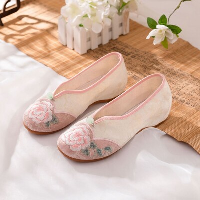 Veowalk jacquard hímzésű kényelmes női balettcipő Retro női puha pamut szövet kínai stílusú cipő