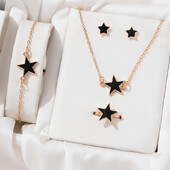 5 bucăți/set bijuterii în formă de stele de inimă set de cercei inel colier brățară pentru femei accesorii elegante de bijuterii cu stras