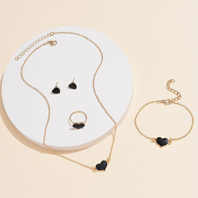 5 bucăți/set bijuterii în formă de stele de inimă set de cercei inel colier brățară pentru femei accesorii elegante de bijuterii cu stras