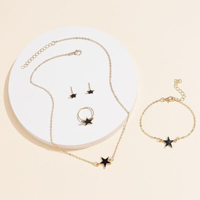 5 bucăți/set bijuterii în formă de stele de inimă set de cercei inel colier brățară pentru femei accesorii elegante de bijuterii cu stras