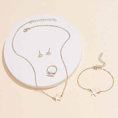 5 bucăți/set bijuterii în formă de stele de inimă set de cercei inel colier brățară pentru femei accesorii elegante de bijuterii cu stras