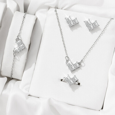 5 bucăți/set bijuterii în formă de stele de inimă set de cercei inel colier brățară pentru femei accesorii elegante de bijuterii cu stras