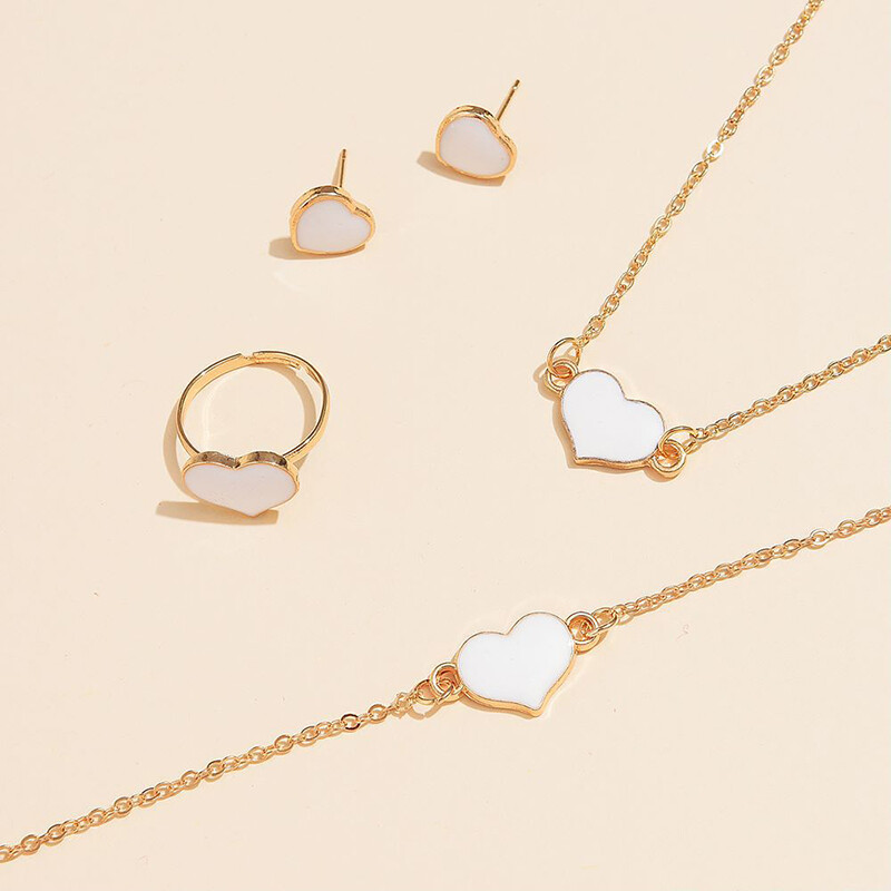 5 bucăți/set bijuterii în formă de stele de inimă set de cercei inel colier brățară pentru femei accesorii elegante de bijuterii cu stras