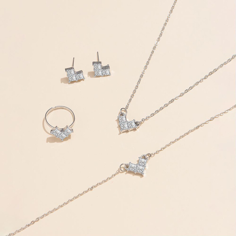 5 bucăți/set bijuterii în formă de stele de inimă set de cercei inel colier brățară pentru femei accesorii elegante de bijuterii cu stras