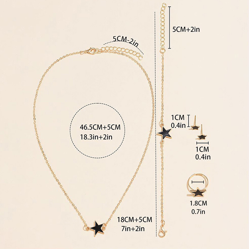 5 bucăți/set bijuterii în formă de stele de inimă set de cercei inel colier brățară pentru femei accesorii elegante de bijuterii cu stras