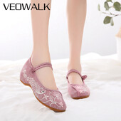 Veowalk puha pamut szövet hímzett női Mary Jane balett lakások kínai stílusú Kényelmes hétköznapi sétacipők fehér rózsaszín