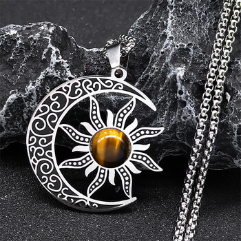 Witch Moon Sun Колие за жени Мъже Окултен камък от неръждаема стомана Luna Crescent Wicca Chain Jewelry collares acero inoxidable