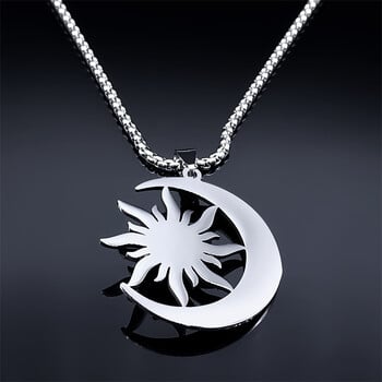 Witch Moon Sun Колие за жени Мъже Окултен камък от неръждаема стомана Luna Crescent Wicca Chain Jewelry collares acero inoxidable