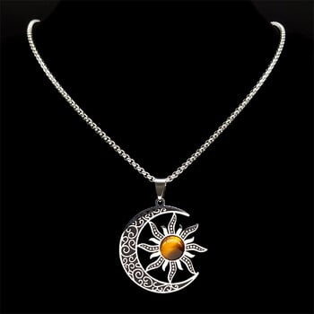 Witch Moon Sun Колие за жени Мъже Окултен камък от неръждаема стомана Luna Crescent Wicca Chain Jewelry collares acero inoxidable