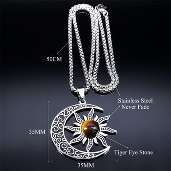 Witch Moon Sun Колие за жени Мъже Окултен камък от неръждаема стомана Luna Crescent Wicca Chain Jewelry collares acero inoxidable