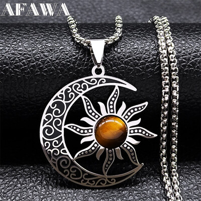 Witch Moon Sun nyaklánc női férfiaknak rozsdamentes acél kő Okkult Luna Crescent Wicca lánc ékszer gallérok acero oxidálhatatlan