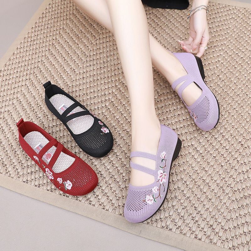 lila nyári lakások anya pántos cipők női tavaszi hímzett virágos cipők női mary jane lapos cipők etnikai balett lakások