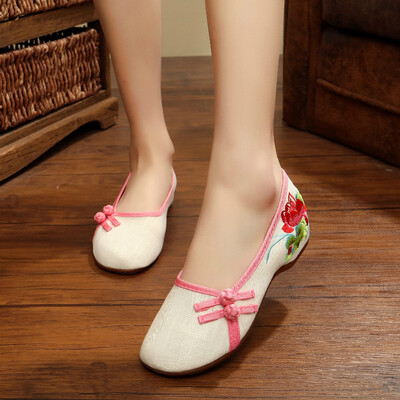 Balerini ocazional pentru femei, țesătură de bumbac, brodate, în stil retro chinezesc, pantofi moale și confortabili pentru femei