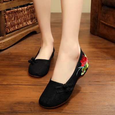 Balerini ocazional pentru femei, țesătură de bumbac, brodate, în stil retro chinezesc, pantofi moale și confortabili pentru femei