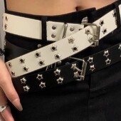 Y2K Punk Rivet kožené opasky ženy muži hviezda PU čiernobiele pásové popruhy dvojitý riadok dutý trendy opasok džínsy sukňa dekorácia