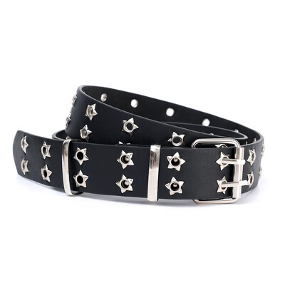 Y2K Punk Rivet kožené opasky ženy muži hviezda PU čiernobiele pásové popruhy dvojitý riadok dutý trendy opasok džínsy sukňa dekorácia