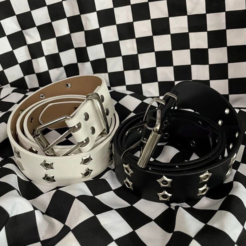 Y2K Punk Rivet kožené opasky ženy muži hviezda PU čiernobiele pásové popruhy dvojitý riadok dutý trendy opasok džínsy sukňa dekorácia