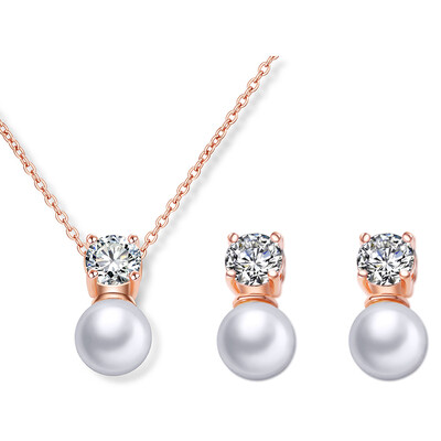 Divatos kerek, gyöngy utánzatú fülbevaló nyaklánc szett nőknek, egyszerű szál színű cirkon esküvői ékszer készletek