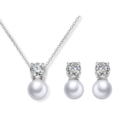 Divatos kerek, gyöngy utánzatú fülbevaló nyaklánc szett nőknek, egyszerű szál színű cirkon esküvői ékszer készletek