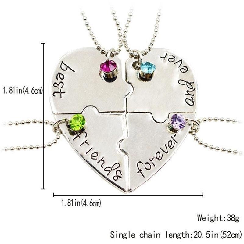 4db/készlet Legjobb barát örökké és örökké BFF Friend nyaklánc szett 4 részes szív alakú kirakós kézzel bélyegzett barátság ékszer