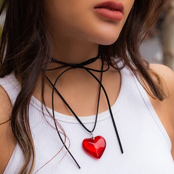 Κολιέ Chunky Puffy Heart Choker Κρεμαστό Κρεμαστό με Ρυθμιζόμενη Βελούδινη Δερμάτινη Αλυσίδα Κολιέ Καρδιά Δώρα για Γυναίκες Έφηβες