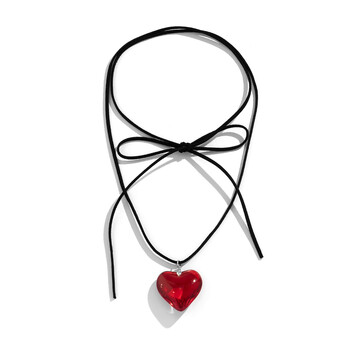 Κολιέ Chunky Puffy Heart Choker Κρεμαστό Κρεμαστό με Ρυθμιζόμενη Βελούδινη Δερμάτινη Αλυσίδα Κολιέ Καρδιά Δώρα για Γυναίκες Έφηβες