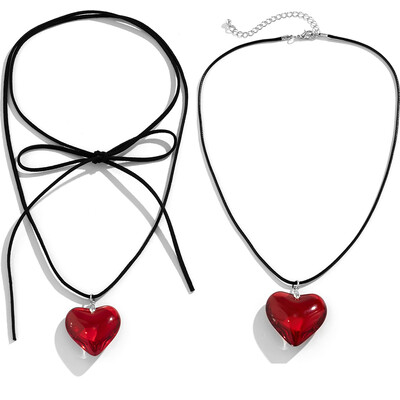 Vaskos Puffy Heart Choker nyaklánc nagy szív medál állítható bársony bőr lánc szív nyakláncok Ajándékok női tini lányoknak