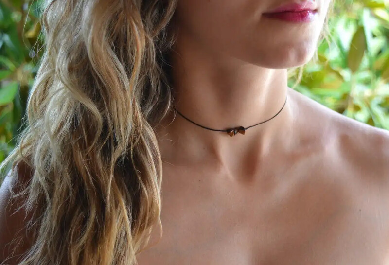 Tyrkysový choker, Elegantný choker, Chokery s drahými kameňmi, Boho bohémsky náhrdelník, Roztomilé chokery s liečivými kameňmi