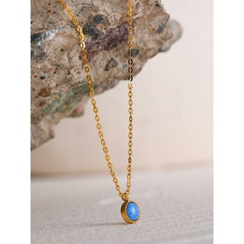 Yhpup Charm Chic Blue Opal Natural Stone Μικρό μενταγιόν Κολιέ Χρυσό από ανοξείδωτο ατσάλι Αδιάβροχο Μοντέρνο Κοσμήματα Γυναικεία Νέα