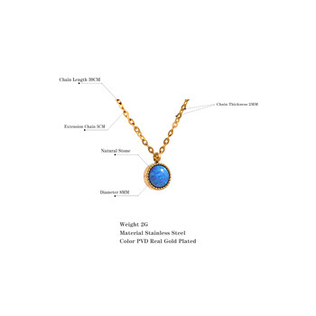 Yhpup Charm Chic Blue Opal Natural Stone Μικρό μενταγιόν Κολιέ Χρυσό από ανοξείδωτο ατσάλι Αδιάβροχο Μοντέρνο Κοσμήματα Γυναικεία Νέα