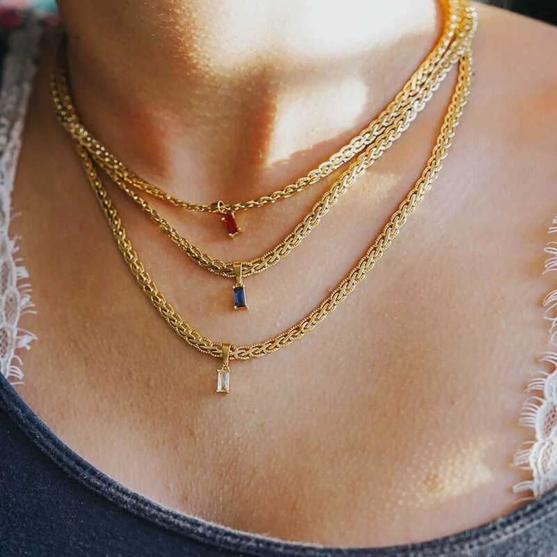 Vintage četvrtasta cirkonska ogrlica s debelim lancem za žene Nehrđajući čelik zlatne boje Choker ogrlica Vjenčani vodootporni nakit Poklon