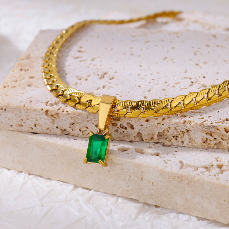 Vintage četvrtasta cirkonska ogrlica s debelim lancem za žene Nehrđajući čelik zlatne boje Choker ogrlica Vjenčani vodootporni nakit Poklon