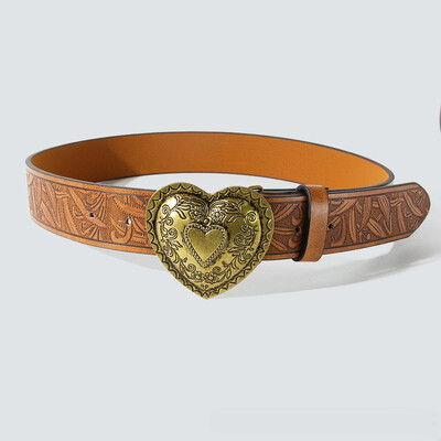 Retro szerelmes csat PU övek divat szabadidő alkalmas mindennapi ingázásra női vintage dekoráció tűcsat széles öv dekor övek