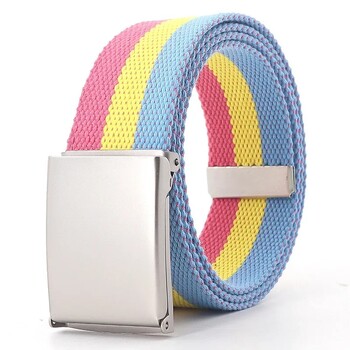 Rainbow Stripes Canvas Belt Jeans Waistband Adjustable Belt Outdoor Travel - Metal Buckle Belt for Women Πολύχρωμη