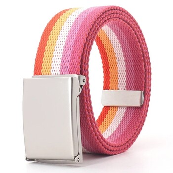 Rainbow Stripes Canvas Belt Jeans Waistband Adjustable Belt Outdoor Travel - Metal Buckle Belt for Women Πολύχρωμη